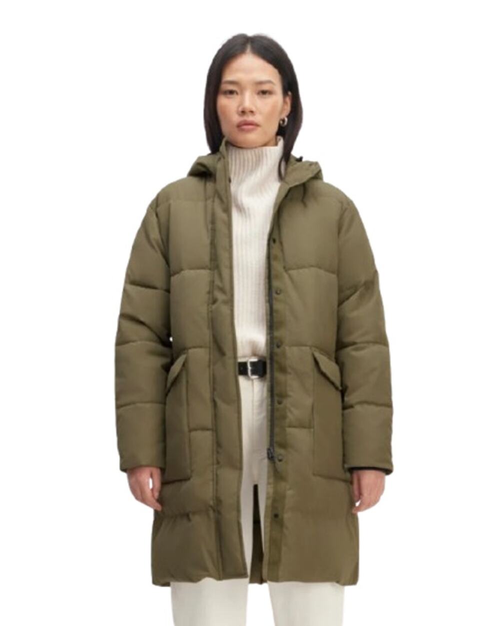 EVERLANE Women's The ReNew Long Puffer Jacket XS Army Green Hood Coat NWT